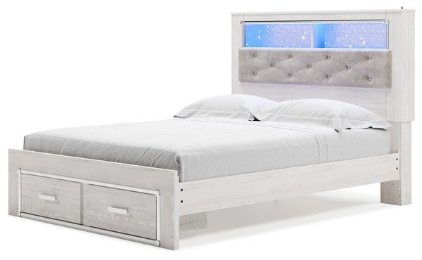 Altyra Queen Upholstered Bookcase 2-Drawer Bed White