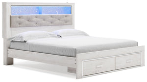 Altyra King Upholstered Bookcase Bed with 2-Drawer Storage White