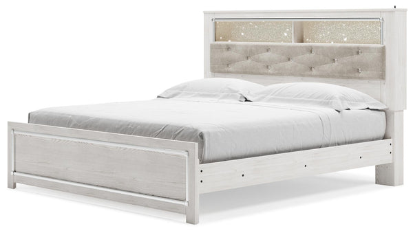 Altyra King Panel Bookcase Storage Bed White