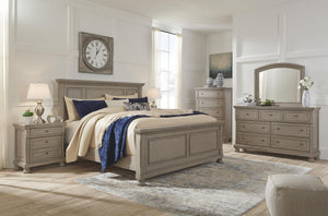 Lettner California King Sleigh Bed with 2-Drawers of Storage Light Gray