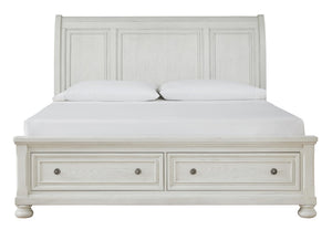 Robbinsdale Queen Sleigh Bed with 2-Drawers of Storage Antique White