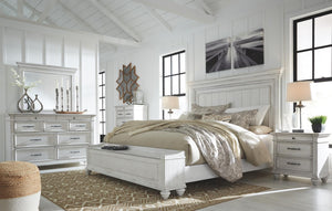 Kanwyn California King Panel Bed with Storage Bench Whitewash