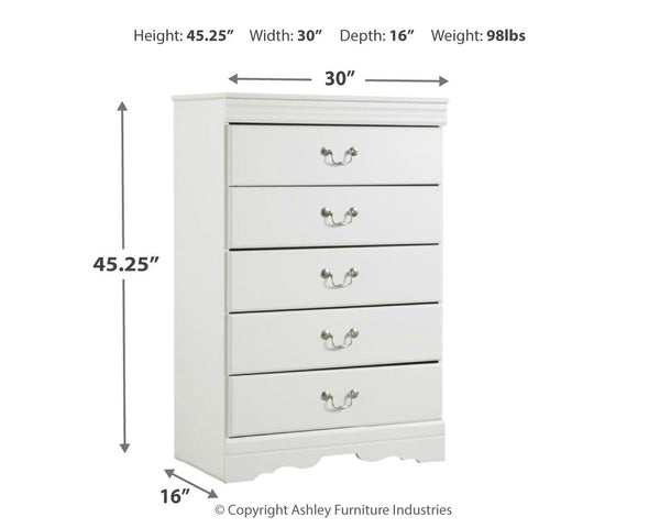 Anarasia 5-Drawer Chest White