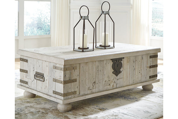 Carynhurst Pastoral Charm Coffee Table with Lift Top White Wash Gray
