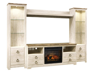 Willowton 4-Piece Entertainment Center with Electric Fireplace Whitewash