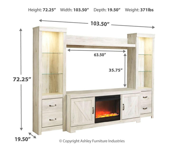 Bellaby Pastoral Charm 4-Piece Entertainment Center with Fireplace Whitewash