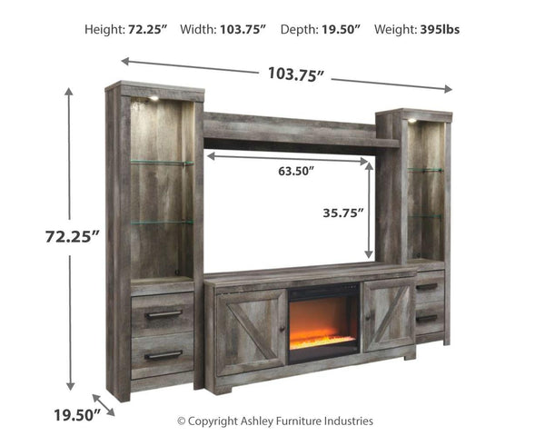 Wynnlow Urban Foundry 4-Piece Entertainment Center with Electric Fireplace Gray