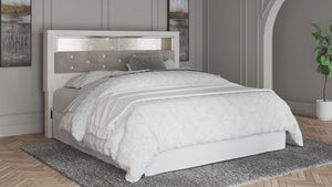 Altyra King Upholstered Panel Bookcase Button Tufted Headboard White