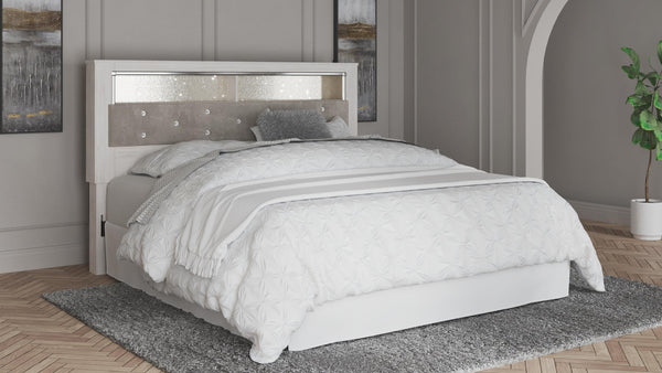 Altyra King Upholstered Panel Bookcase Button Tufted Headboard White