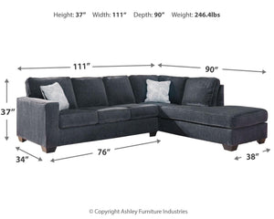 Altari 2-Piece Fabric Stationary Sleeper Stationary Sectional with Chaise Slate