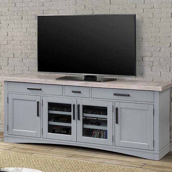 Parker House Americana Modern Collection 76 Inch Dove Weathered Natural Top Media Entertainment TV Stand
