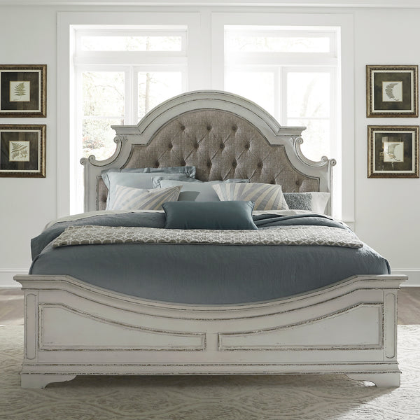 Liberty Furniture Complete King Bedroom Set Upholstered Bed, Dresser, Mirror, Chest & Nightstand Magnolia Manor