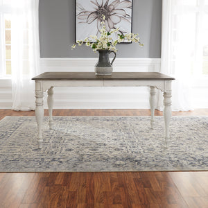 Liberty Furniture 6-Piece Antique White Weathered Bark Leg Dining Table Set with Bench Magnolia Manor