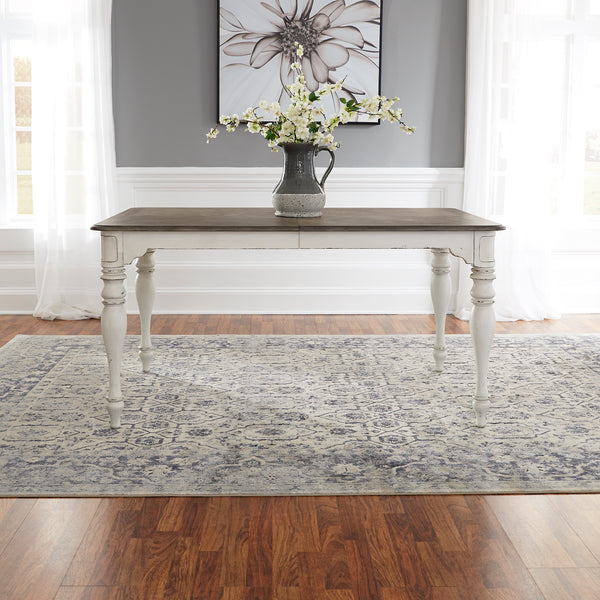 Liberty Furniture 6-Piece Antique White Weathered Bark Leg Dining Table Set with Bench Magnolia Manor