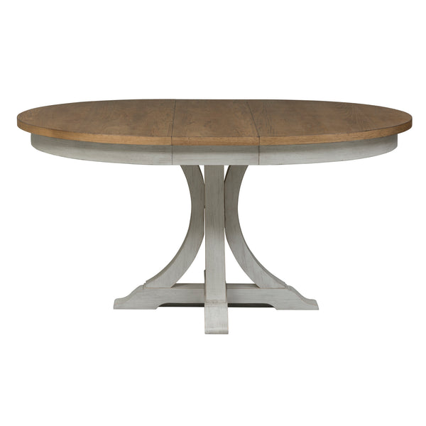 Liberty Furniture 5-Piece Antique White Finish Chestnut Pedestal Dining Table Set Farmhouse Reimagined