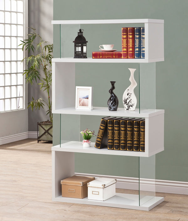 Coaster Emelle 63 Inch 4-Shelf Glass Panel Bookshelf White
