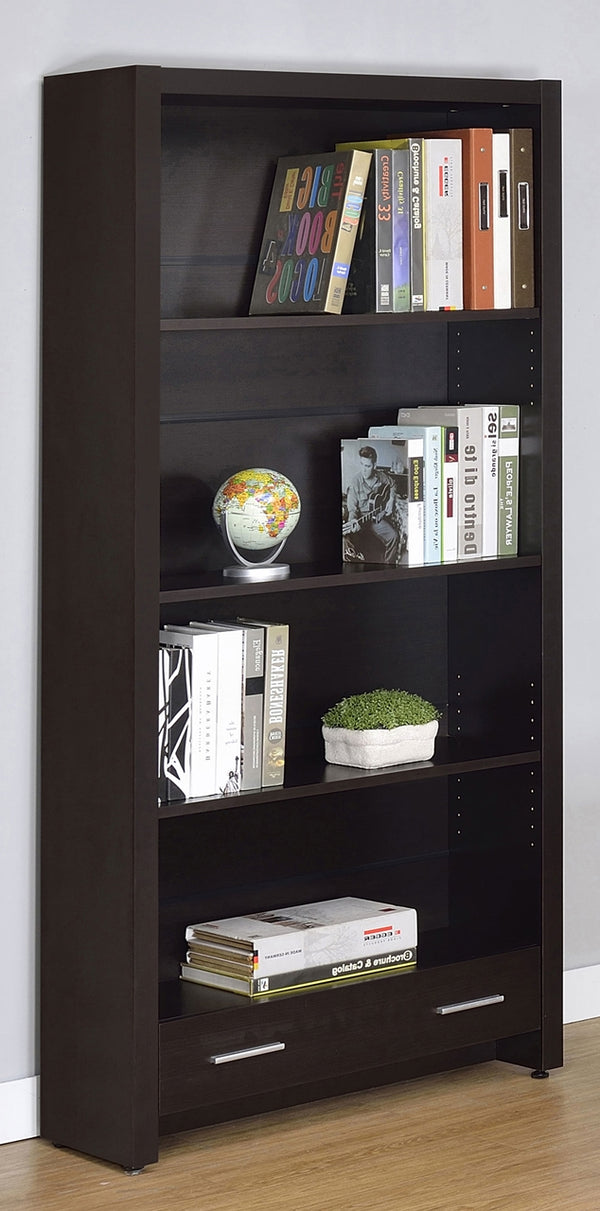 Coaster Skylar 71 Inch 5-Shelf Bookcase with Drawer Cappuccino