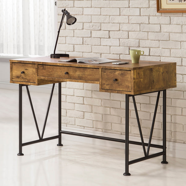 Coaster Analiese 47 Inch 3-Drawer Writing Desk Rustic Nutmeg