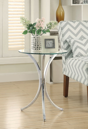 Coaster Eloise Round Glass Top Accent Side Table Chrome