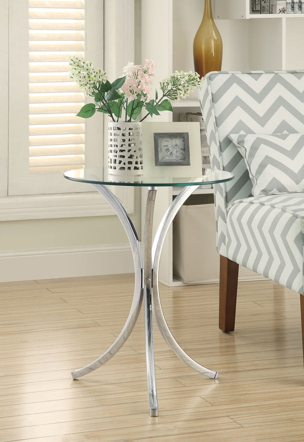 Coaster Eloise Round Glass Top Accent Side Table Chrome