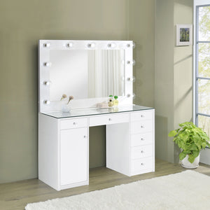 Coaster Acena 7-Drawer Vanity Set with Lighting White High Gloss