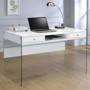 Coaster Dobrev 48 Inch 2-Drawer Writing Desk White High Gloss