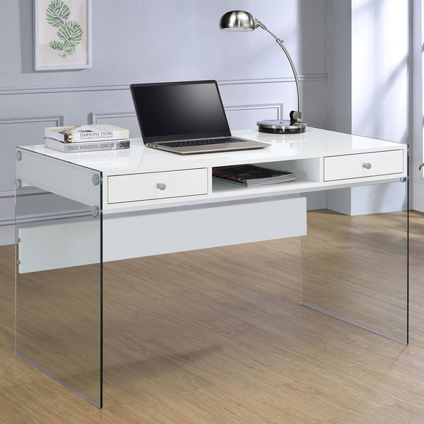 Coaster Dobrev 48 Inch 2-Drawer Writing Desk White High Gloss