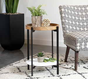Coaster Adhvik Round Side Table with Marble Shelf Natural & Black