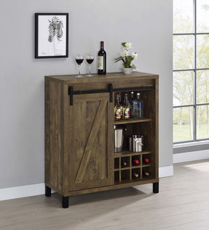 Coaster Arlington Sliding Door Home Bar Wine Cabinet Rustic Oak