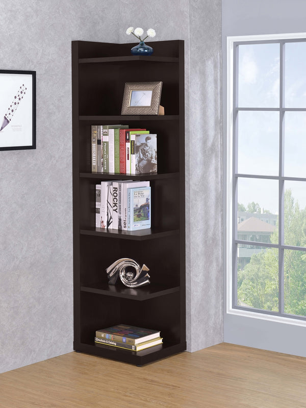 Coaster Alder 71 Inch 6-Shelf Corner Bookcase Cappuccino