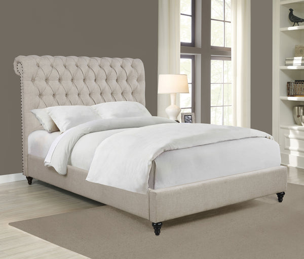 Coaster Devon Upholstered King Panel Bed Beige