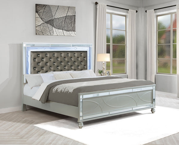 Coaster Gunnison Wood King LED Panel Bed Silver Metallic