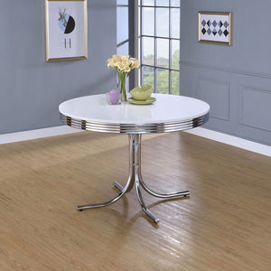 Coaster Retro Round 42 Inch Wood Top Dining Table White & Chrome