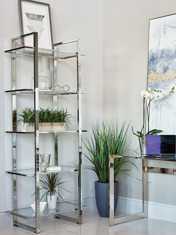 Coaster Hartford 79 Inch 5-Shelf Glass Bookshelf Chrome
