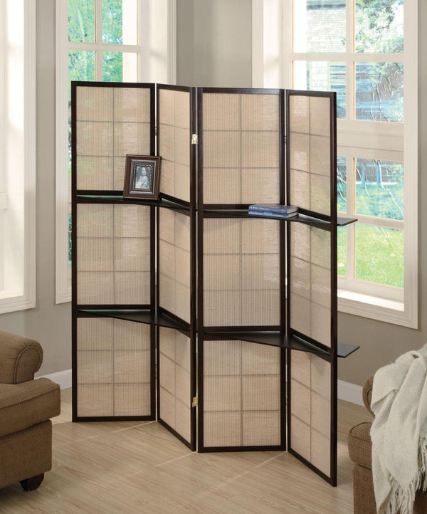 Coaster 4-Panel Room Divider Tan Jute/Cappuccino Tan