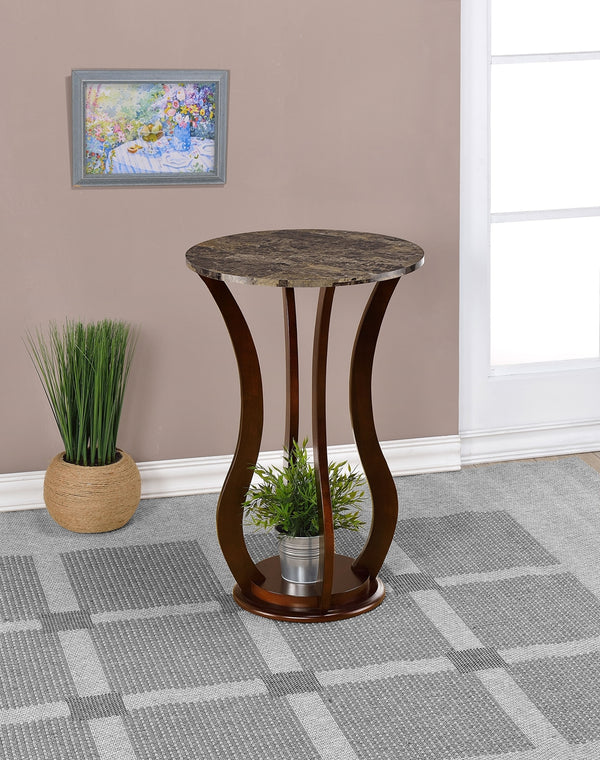 Coaster Elton Round Faux Marble Top Accent Side Table Brown