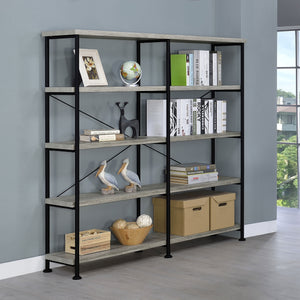 Coaster Analiese 63 Inch 4-Shelf Double Bookshelf Grey Driftwood
