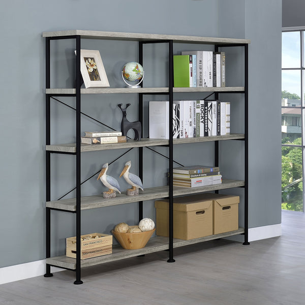 Coaster Analiese 63 Inch 4-Shelf Double Bookshelf Grey Driftwood