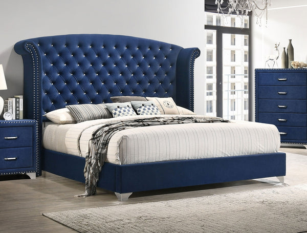 Coaster Melody Upholstered King Wingback Bed Pacific Blue