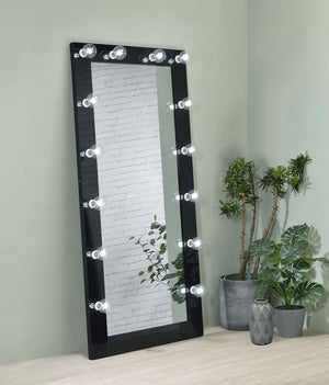 Coaster Zayan 32 X 71 Inch Floor Mirror Led Lighting Black Gloss