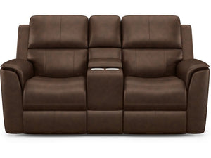 Flexsteel Henry Burnt Umber Leather Triple Power Reclining Console Loveseat