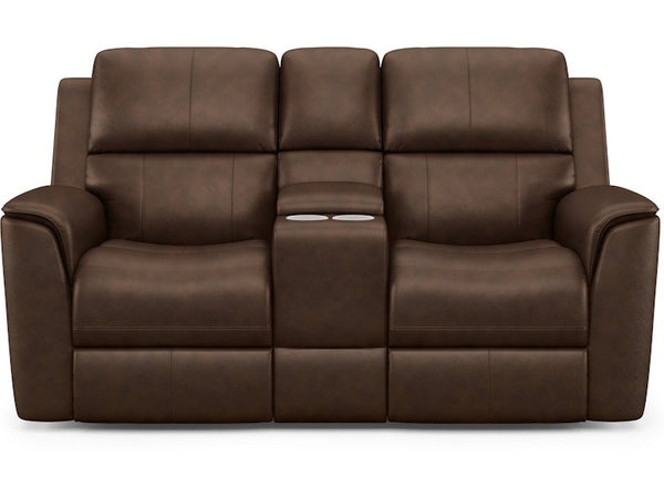 Flexsteel Henry Burnt Umber Leather Triple Power Reclining Console Loveseat