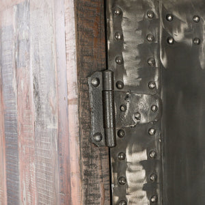 Home Trends Design Steampunk Vault Style Industrial Teak Wood Tall Cabinet