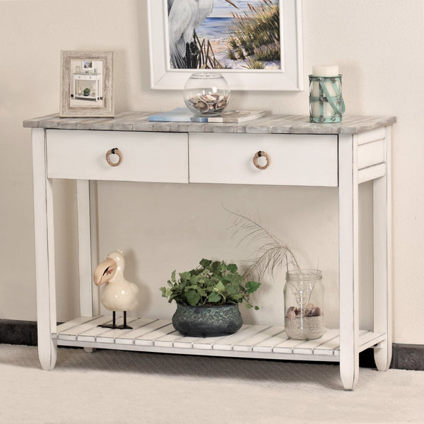 Seawinds Picket Fence Console Serving Table Grey/Blanc Finish