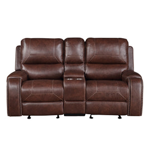 Steve Silver Keily Manual Glider Reclining Loveseat In Brown With Antiqued Brass Nailhead Trim