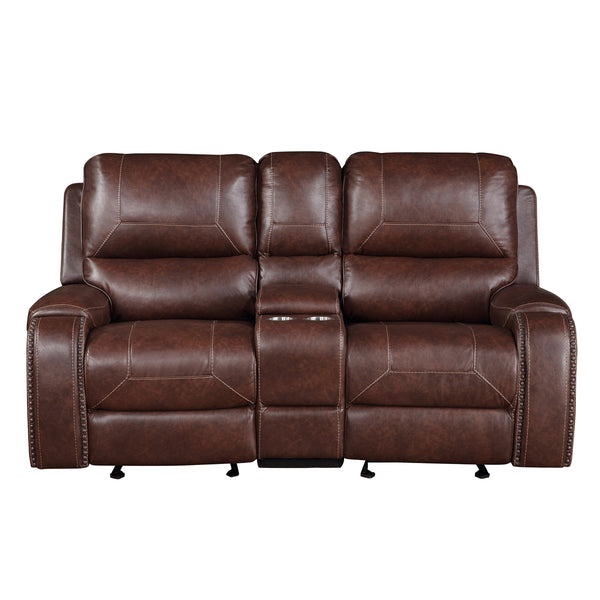 Steve Silver Keily Manual Glider Reclining Loveseat In Brown With Antiqued Brass Nailhead Trim