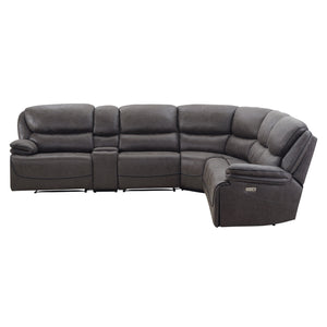 Steve Silver Plaza 6-Piece Power Leather Sectional In Smoked Gray