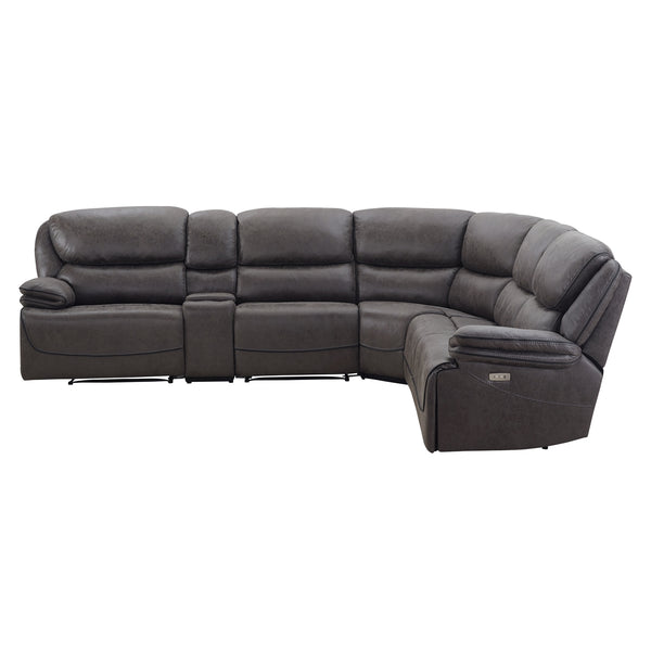 Steve Silver Plaza 6-Piece Power Leather Sectional In Smoked Gray