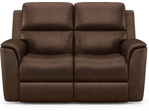 Flexsteel Henry Burnt Umber Leather Triple Power Reclining Loveseat