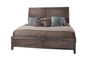 American Woodcrafters Aurora King Sleigh Bed with Panel Footboard in Weathered Grey